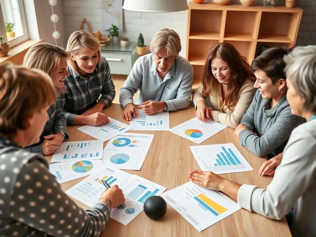 An image of existing childcare centre owners discussing financial and enrolment strategies with Uplift's financial advisors.