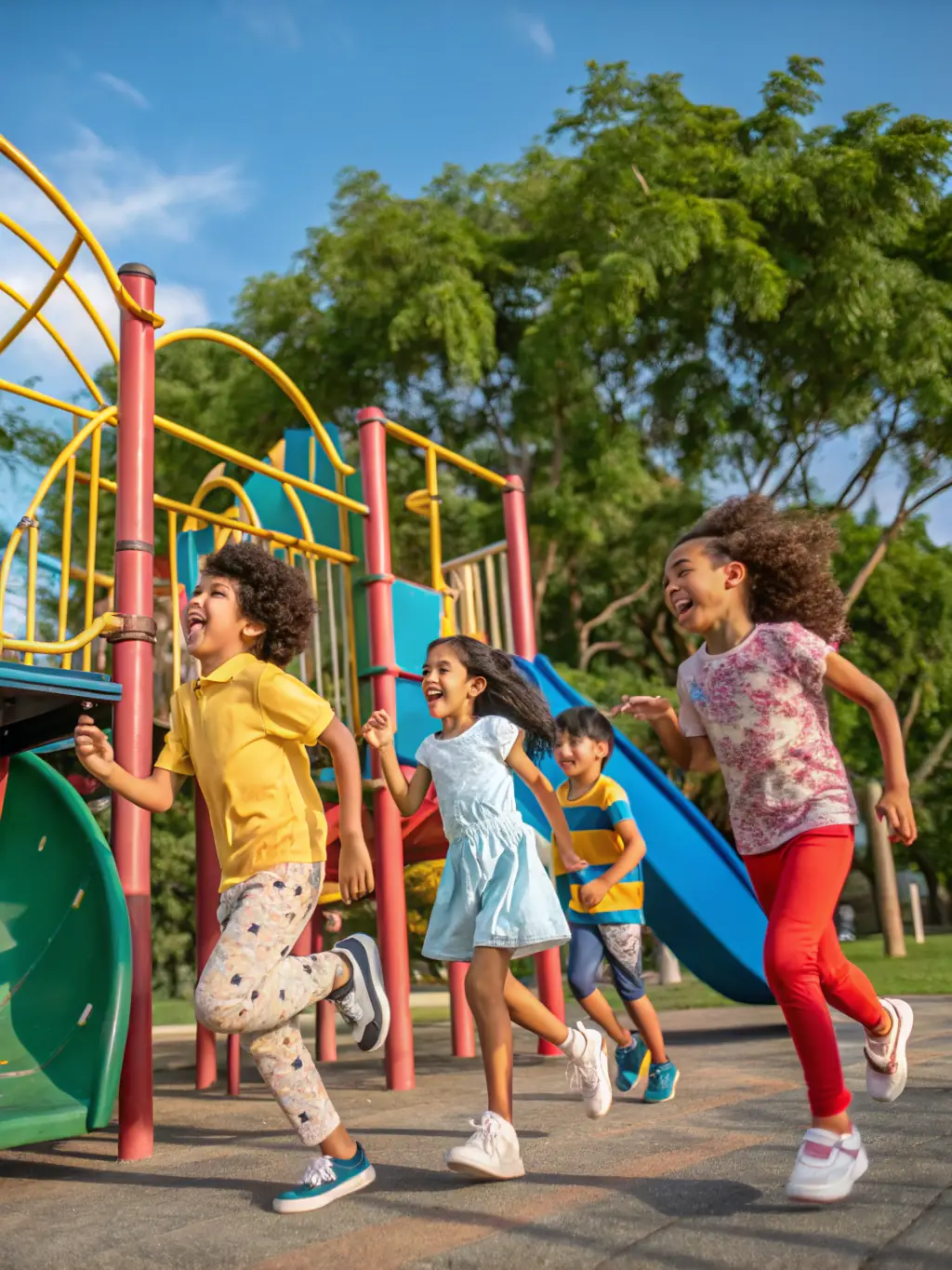 A clean and well-maintained childcare centre playground with children playing safely under the supervision of staff, representing reliable and safe operations.