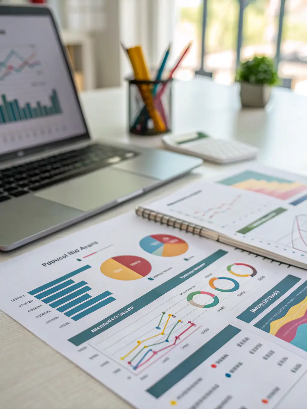 A photo of financial reports with downward trending graphs, illustrating financial difficulties.